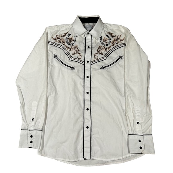 Mens Ace of Diamond Western Vintage Shirt Embroidered Horseshoe Rodeo Small - Picture 1 of 7